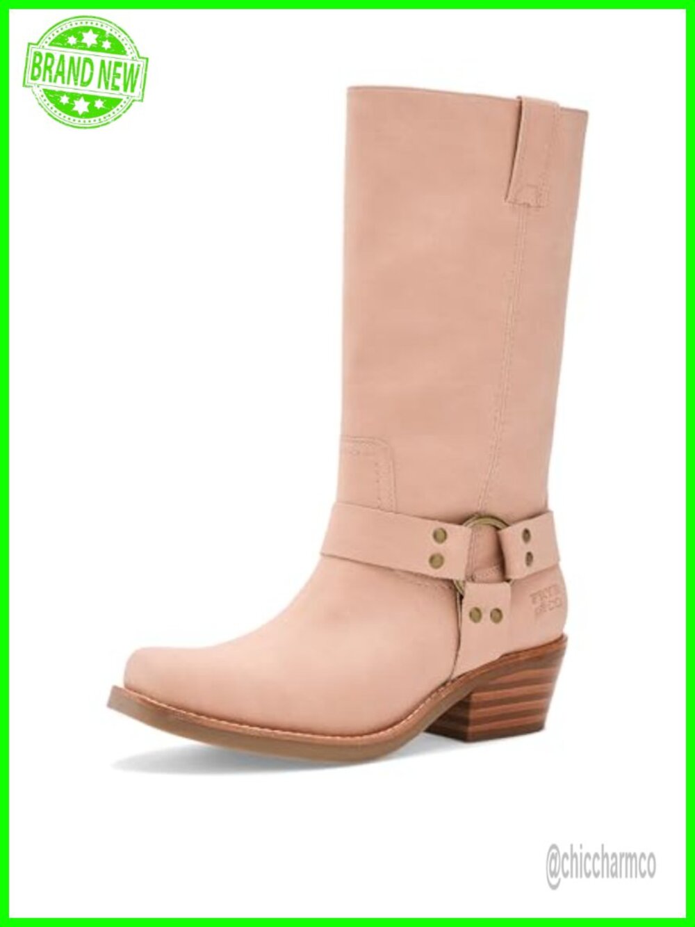 Vegan Leather Mid-Calf Harness Boots Square Toe Stacked Heel